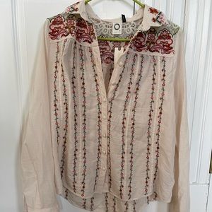 Anthropology Embroidered Button Down Shirt